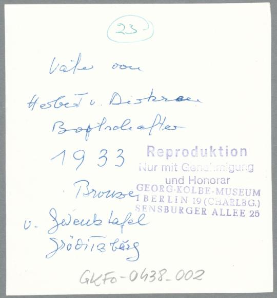 Entwurf Gedenktafel Willibald von Dirksen, 1933, Gips