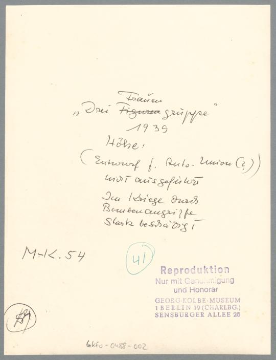 Entwurf Dreifrauengruppe, 1938/39, Gips
