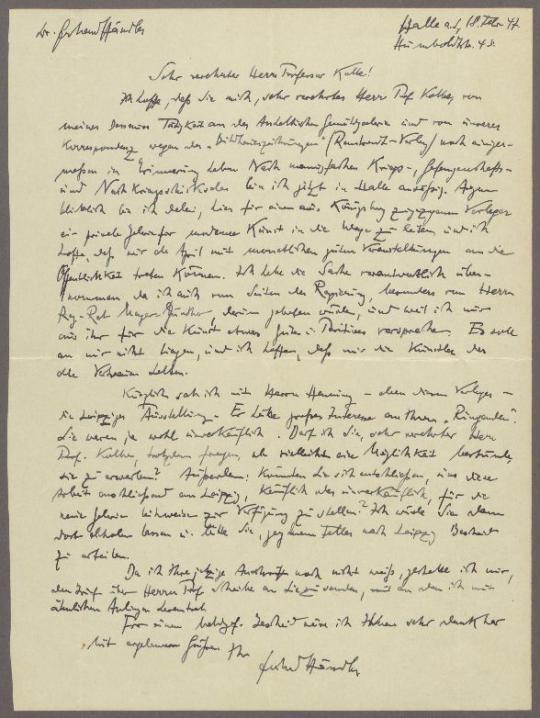 Brief von Gerhard Händler an Georg Kolbe