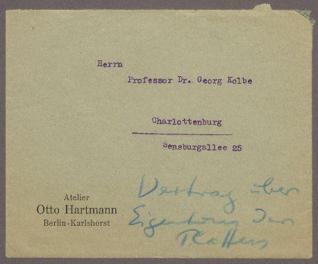 Briefwechsel zwischen Otto Hartmann [Fotoatelier Hartmann] und Georg Kolbe