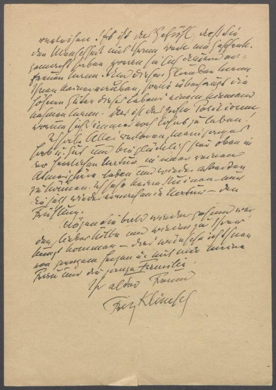 Brief von Fritz Klimsch an Georg Kolbe
