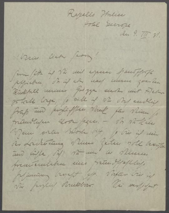 Brief von Leo von König an Georg Kolbe