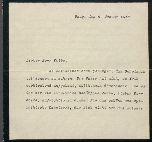 Brief von Richard von Kühlmann an Georg Kolbe