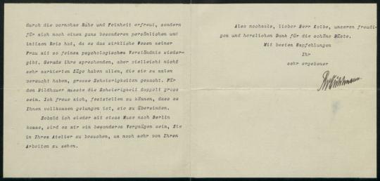 Brief von Richard von Kühlmann an Georg Kolbe