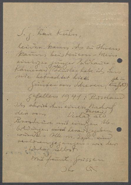 Briefwechsel zwischen Margarete Kuhn und Georg Kolbe