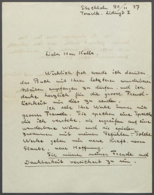 Brief von John Lundqvist an Georg Kolbe