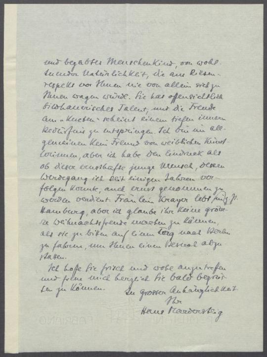 Brief von Giovanni Mardersteig an Georg Kolbe
