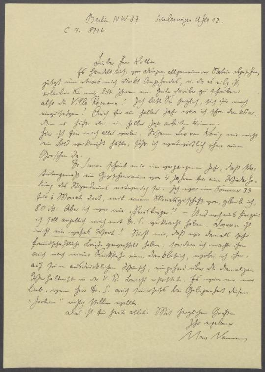 Brief von Max Neumann an Georg Kolbe