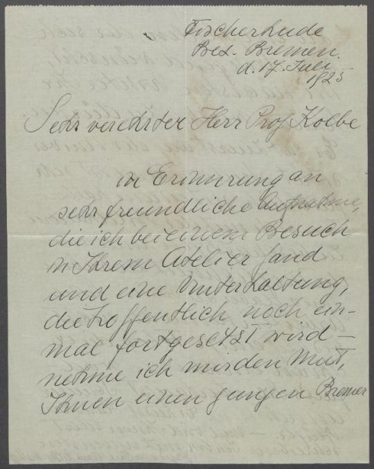 Brief von Clara Rilke-Westhoff an Georg Kolbe