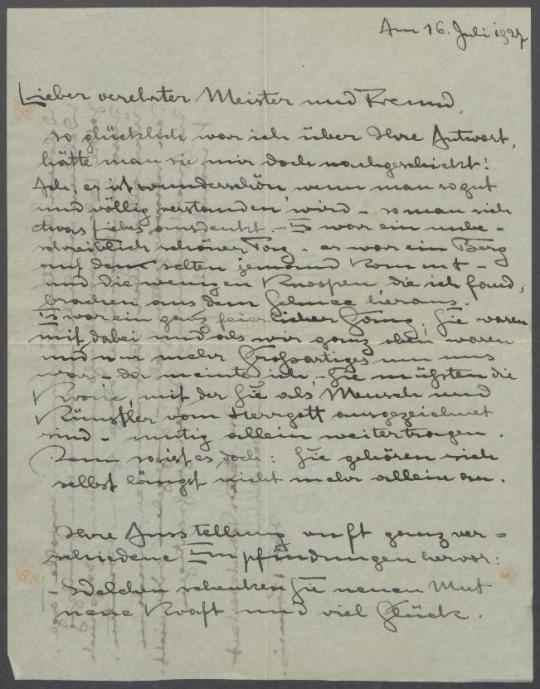 Brief von Karl Romeis an Georg Kolbe