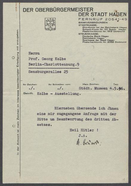 Briefwechsel zwischen Richard Ackerstaff und Georg Kolbe