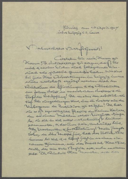 Brief von Walter Scharf an Georg Kolbe