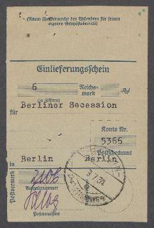 Brief von Hartmann [Berliner Secessio] an Georg Kolbe
