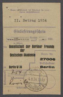 Briefe von W. von Stuemer [Gesellschaft der Berliner Freunde der Deutschen Akademie] an Georg Kolbe
