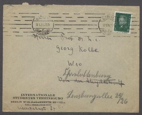 Brief von Wolodymyr von Pantschenko-Jurewicz [Internationale Studenten Vereinigung, Berlin] an Georg Kolbe