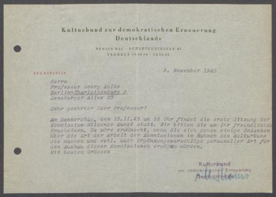 Briefwechsel zwischen Max Pechstein, Johannes R. Becher und Georg Kolbe.