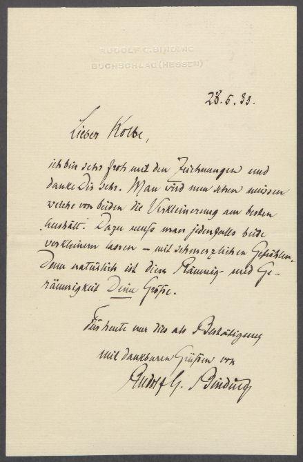 Briefwechsel zwischen Rudolf Binding und Georg Kolbe