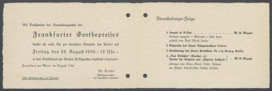 Brief von Friedrich Krebs [Oberbürgermeister der Stad Frankfurt am Main] an Georg Kolbe