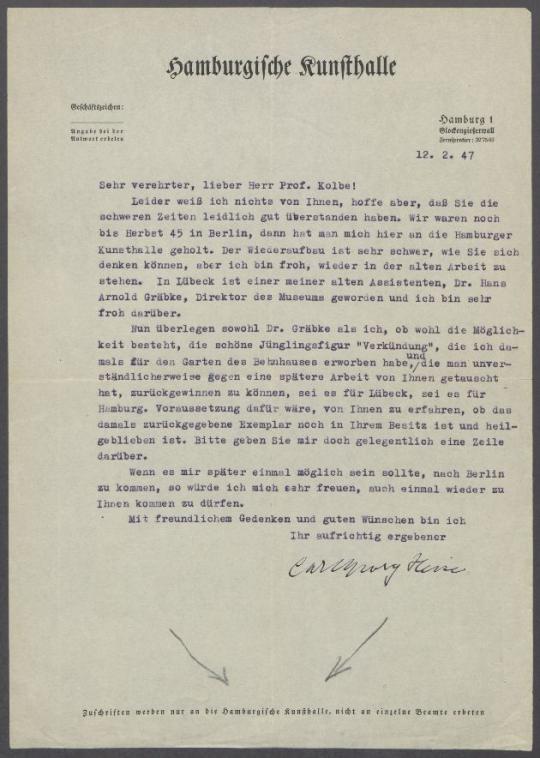Briefwechsel zwischen Gustav Pauli, Carl Georg Heise und Georg Kolbe