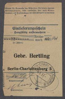 Briefwechsel zwischen der Spedition Gebrüder Hertling, der Steinhauerei Josef Geilen und Georg Kolbe
