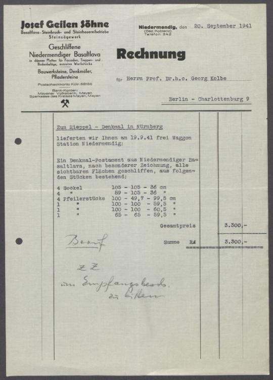 Briefwechsel zwischen Hans Wellhausen [Maschinenfabrik Augsburg-Nürnberg A.G.] und Georg Kolbe