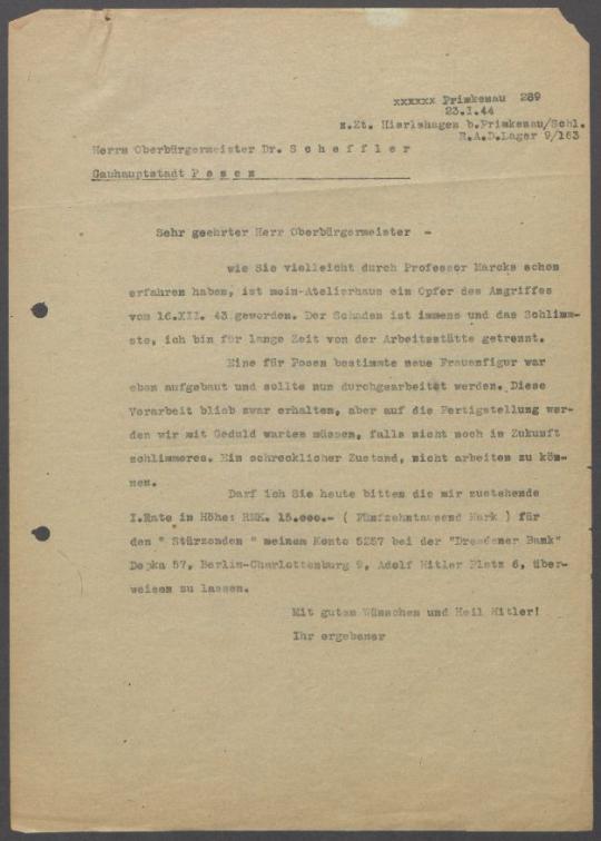 Briefwechsel zwischen Gerhard Scheffler [Oberbürgermeister von Posen] und Georg Kolbe