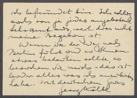 Brief von Georg Kolbe an Ilse Haenler
