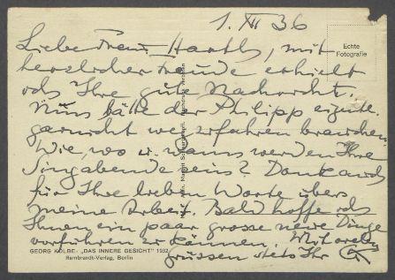Brief von Georg Kolbe an Ida Harth