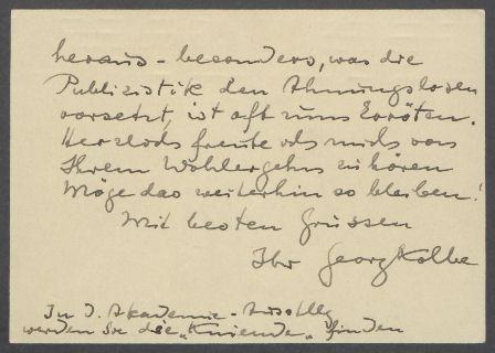 Brief von Georg Kolbe an Ruth Hueter