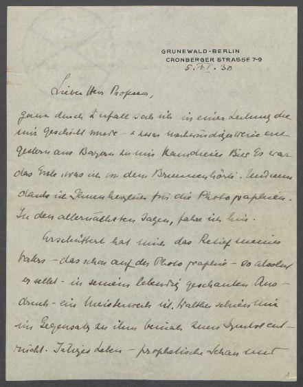 Brief von Edith Andreae an Georg Kolbe