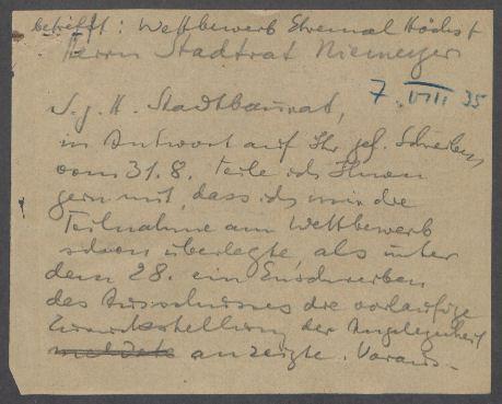 Brief von Georg Kolbe an Karl Friedrich Reinhold Niemeyer [Baustadtrat Frankfurt am Main]