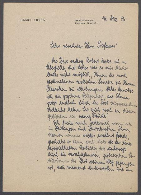 Briefe von Heinrich Eichen an Georg Kolbe