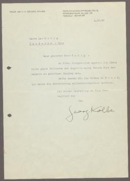 Brief von Georg Kolbe an Leo Habig