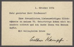 Brief von Arthur Kampf an Georg Kolbe