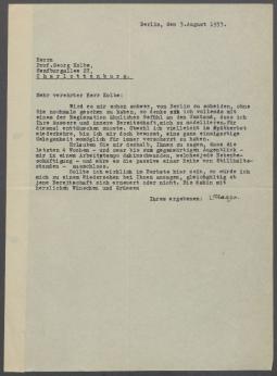 Brief von Ludwig Klages [Kaiser-Wilhelm-Gesellschaft zur Förderung der Wissenschaften] an Georg Kolbe