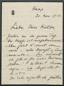 Brief von Marguerite von Kühlmann an Georg Kolbe