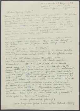 Brief von Colombo Max an Georg Kolbe