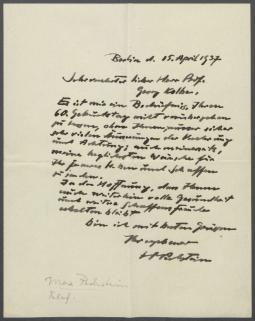 Brief von Max Pechstein an Georg Kolbe