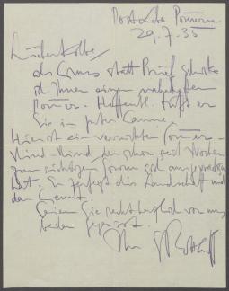 Brief von Karl Schmidt-Rottluff an Georg Kolbe