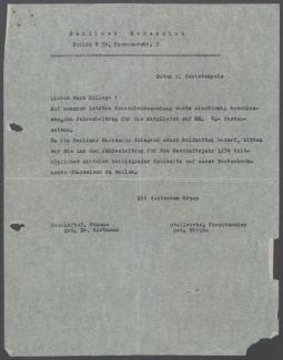 Brief von Hartmann [Berliner Secessio] an Georg Kolbe