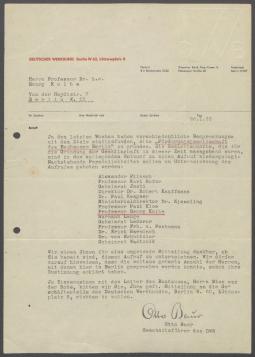 Brief von Otto Baur [Deutscher Werkbund[ an Georg Kolbe