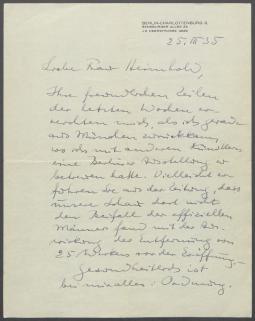 Brief von Georg Kolbe an Grete Heimhold
