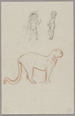Skizzen eines stehenden Kindes und Panther