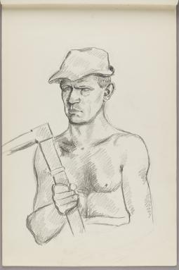 Porträt eines Bergarbeiters mit Spitzhacke
