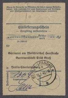 Briefe von der Friedhofsverwaltung Berlin Heerstraße, Gärtnerei am Waldfriedhof Heerstraße ...