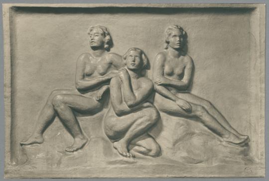 Relief drei Frauen, 1928, Porzellan