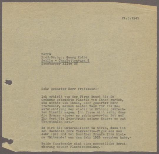 Briefwechsel zwischen Leo Habig und Georg Kolbe