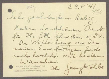 Briefwechsel zwischen Leo Habig und Georg Kolbe
