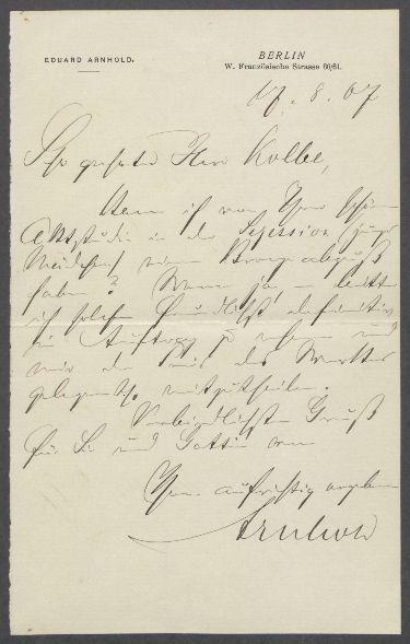 Brief von Eduard Arnhold an Georg Kolbe