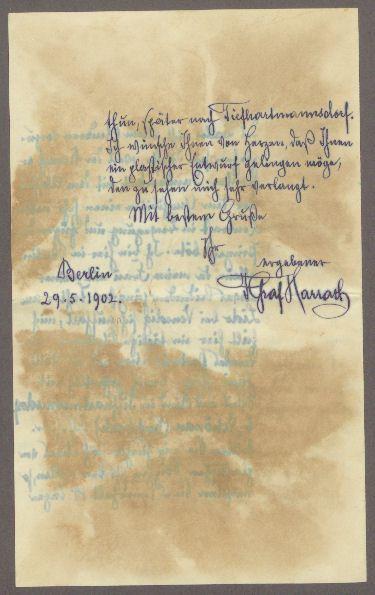 Brief von Ferdinand von Harrach an Georg Kolbe